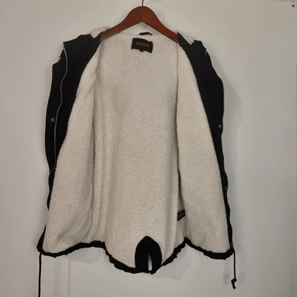 Ambiance Outerwear Parka Women S Black Long Sleeve Sherpa Lined Faux Fur Hood